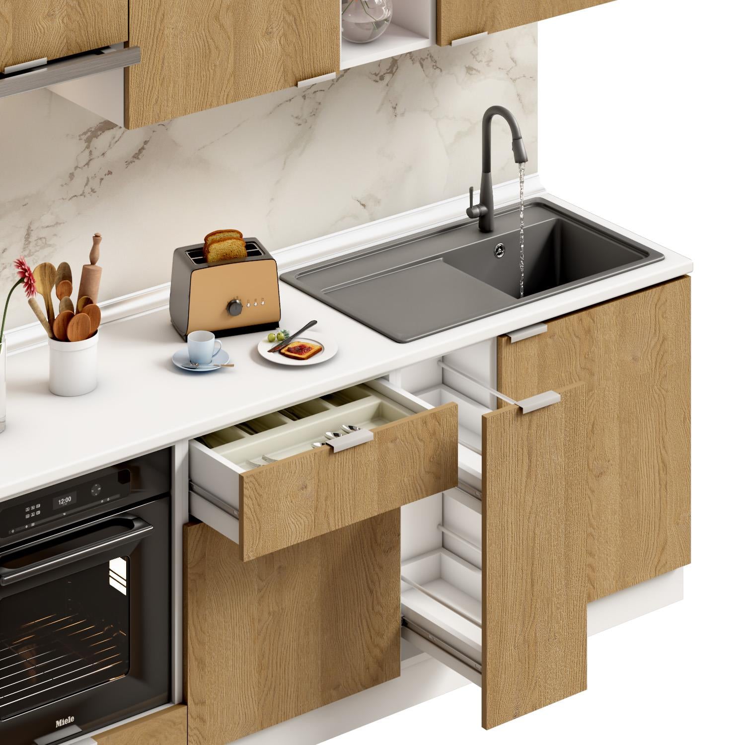 Dekorex Alba Serisi 210 Cm. Fırın Ve Aspiratör Modüllü Haızr Mutfak Al-210asp