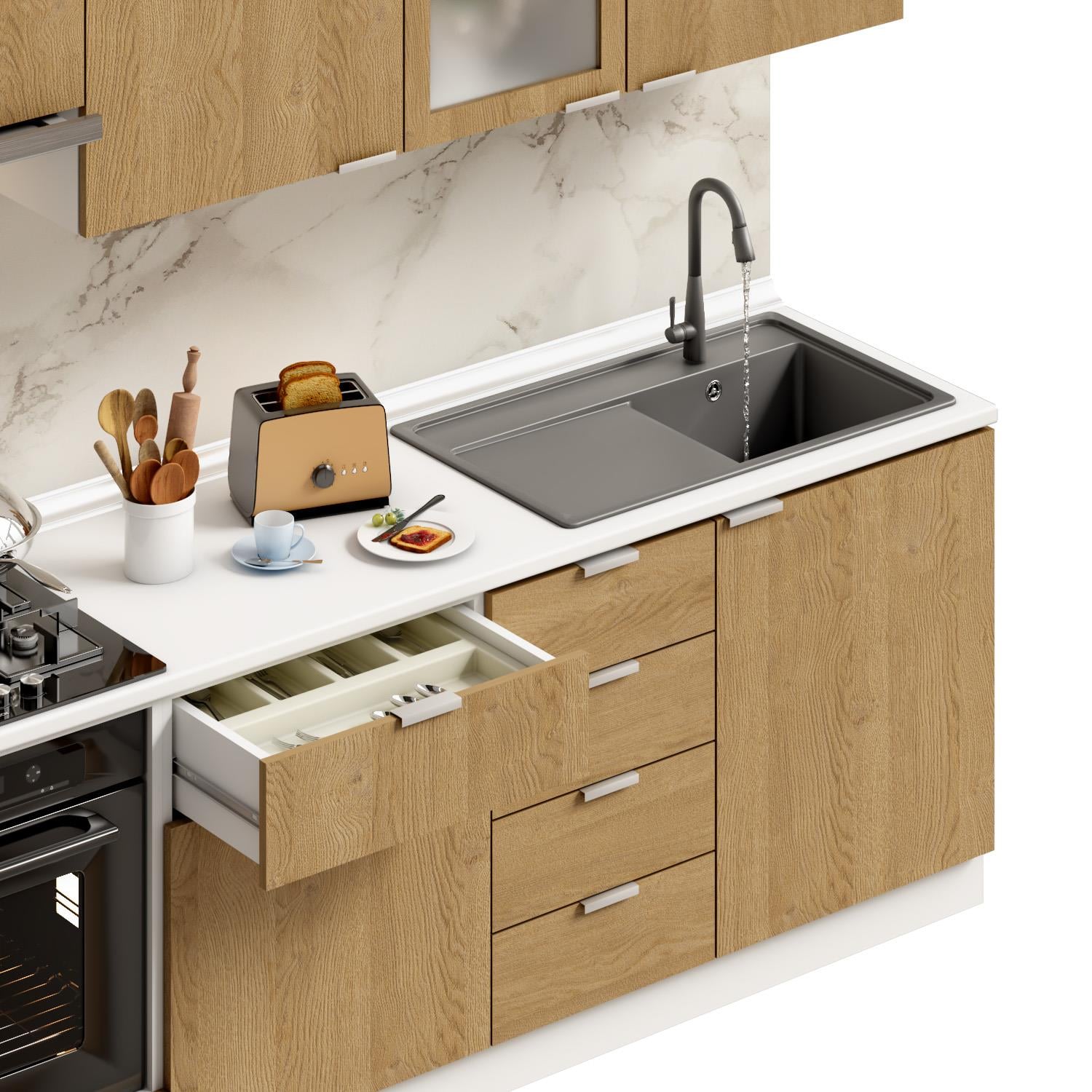 Dekorex Alba Serisi 225 Cm. Fırın Ve Aspiratör Modüllü Hazır Mutfak Al-225asp