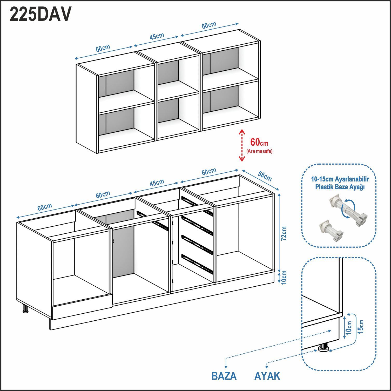 Dekorex Alba Serisi 225 Cm. Fırın Modüllü Hazır Mutfak Al-225dav