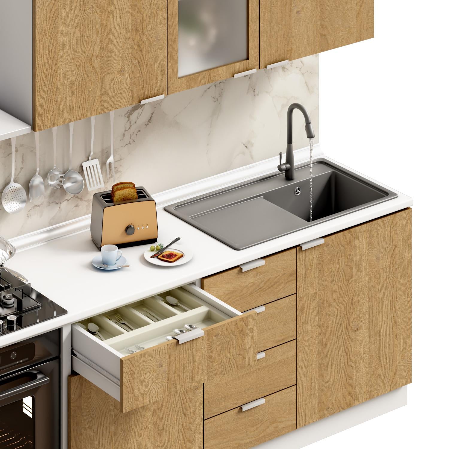 Dekorex Alba Serisi 225 Cm. Fırın Modüllü Hazır Mutfak Al-225dav