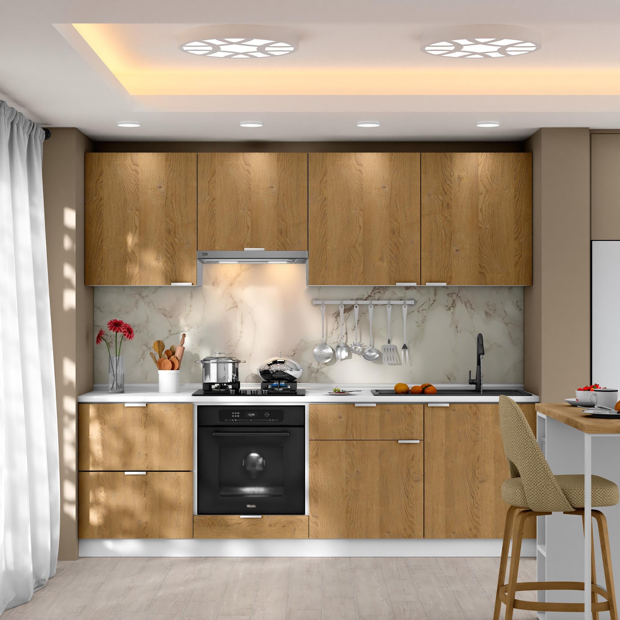 Dekorex Alba Serisi 240 Cm Aspiratör Fırın Ve Çekmece Modüllü Hazır Mutfak Al-240asp-c