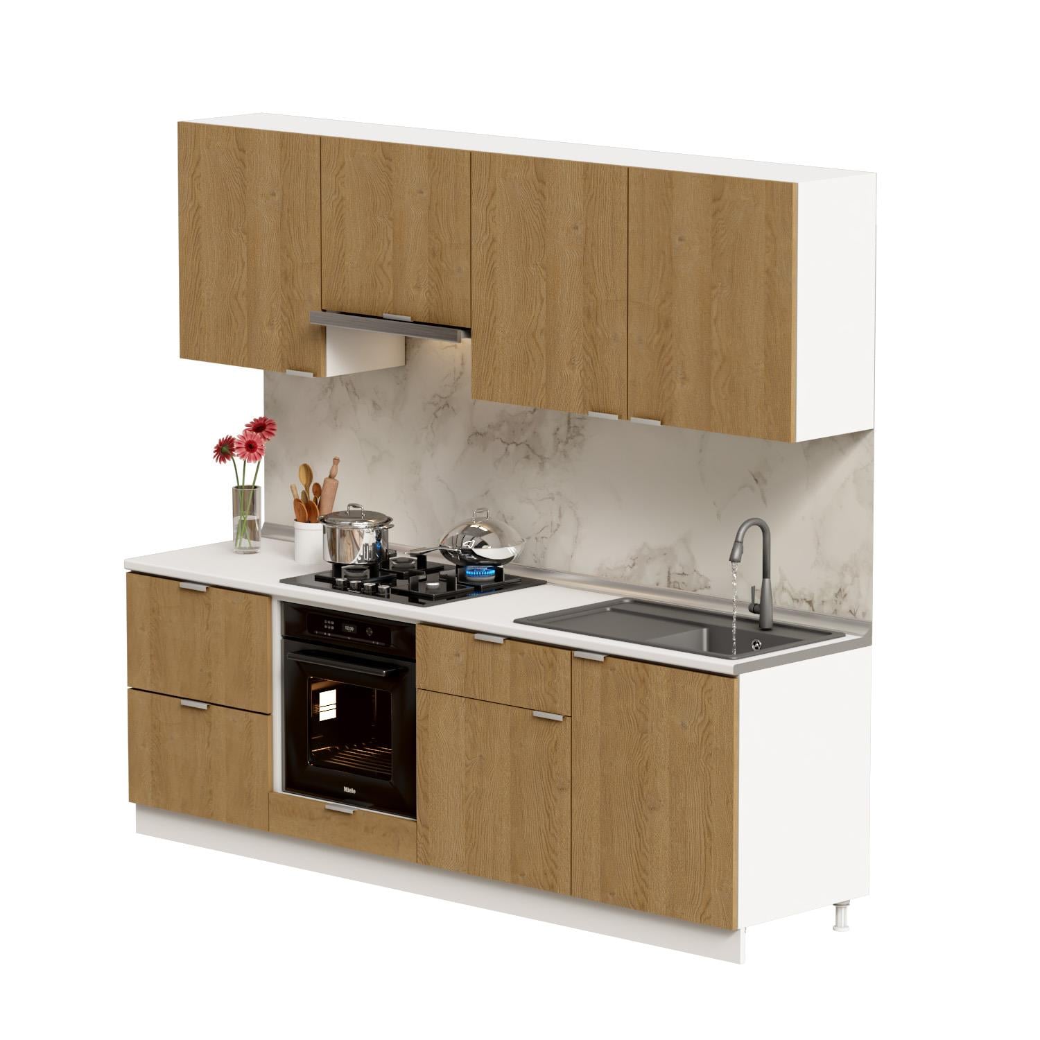Dekorex Alba Serisi 240 Cm Aspiratör Fırın Ve Çekmece Modüllü Hazır Mutfak Al-240asp-c