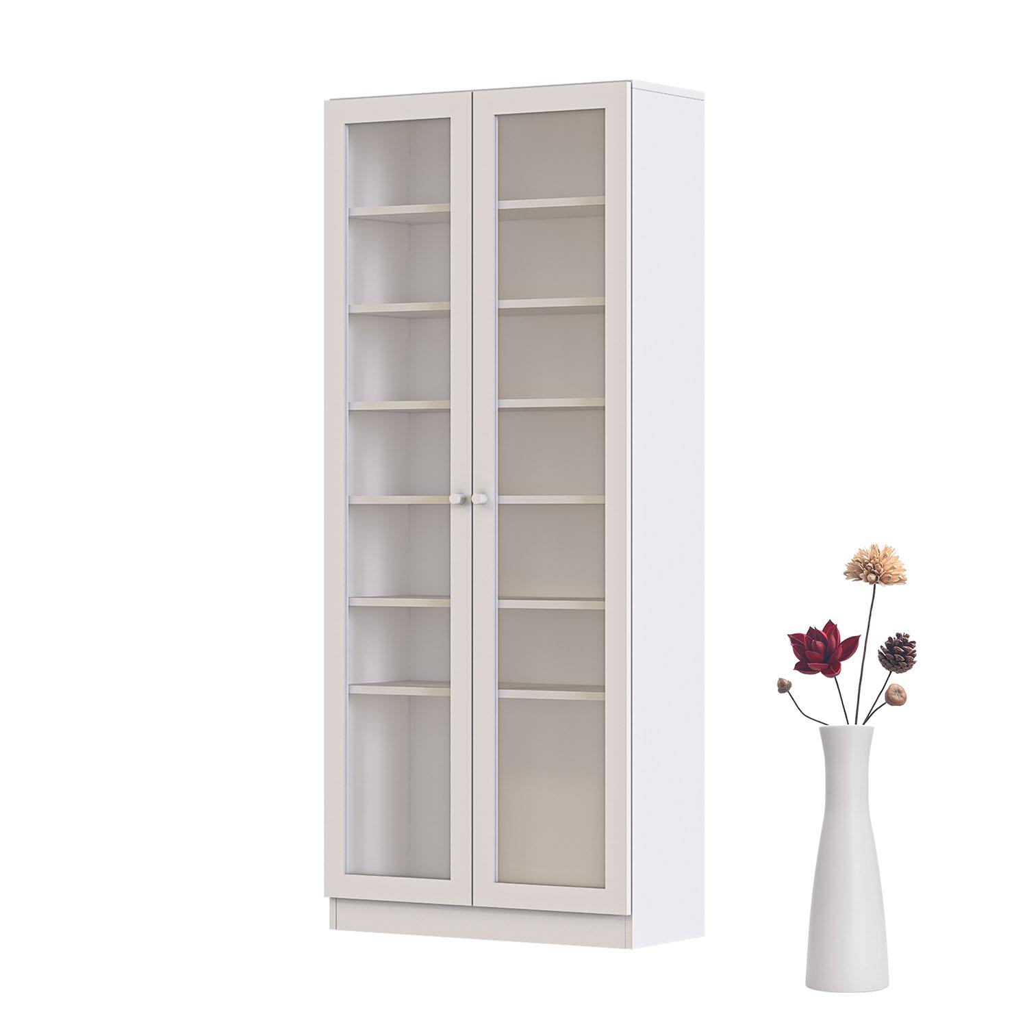 Dekorex BFE211-Beyaz 2 Cam Kapaklı Yüksek Büfe