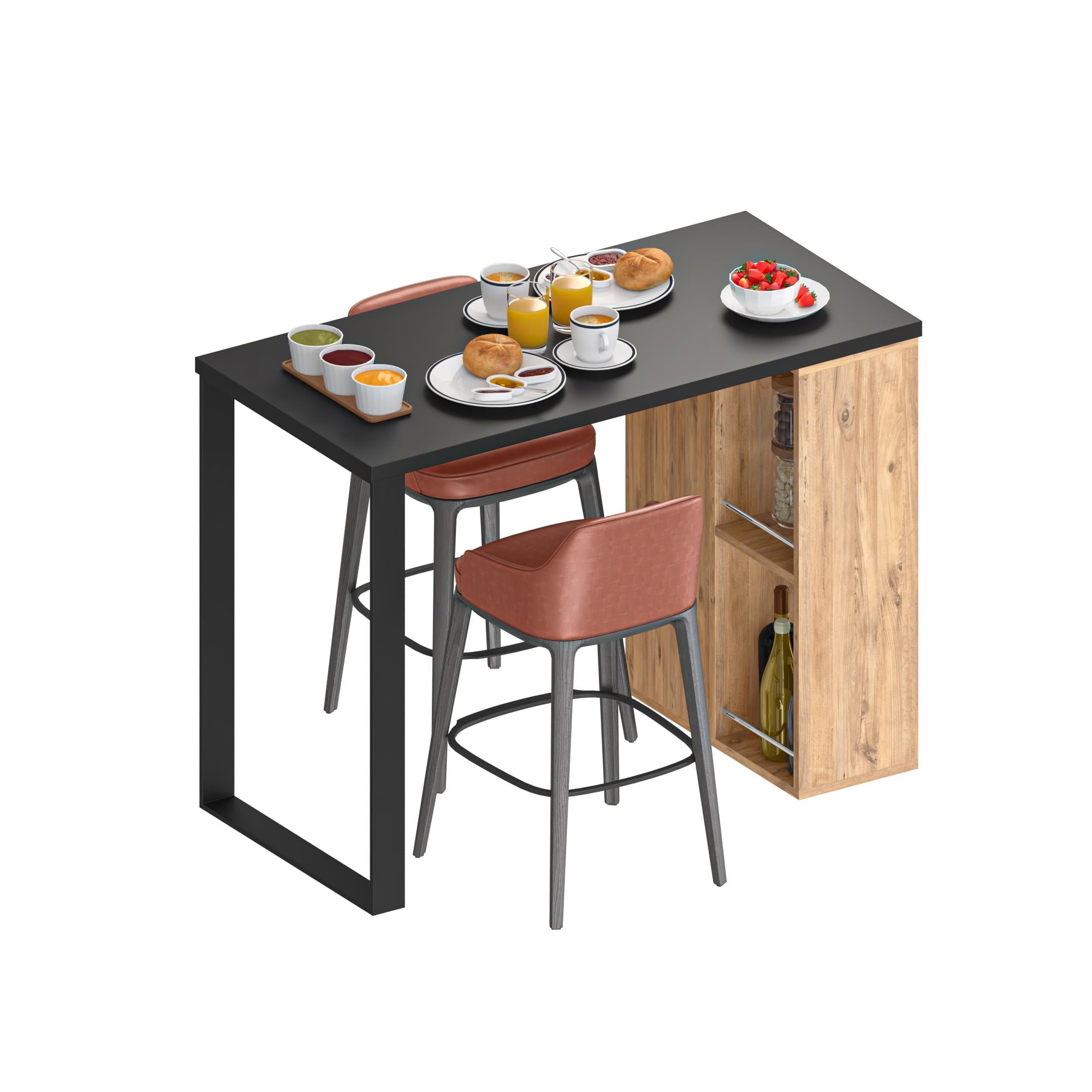 Dekorex Bistro Serisi Yüksek Mutfak Masası Ceviz-Siyah
