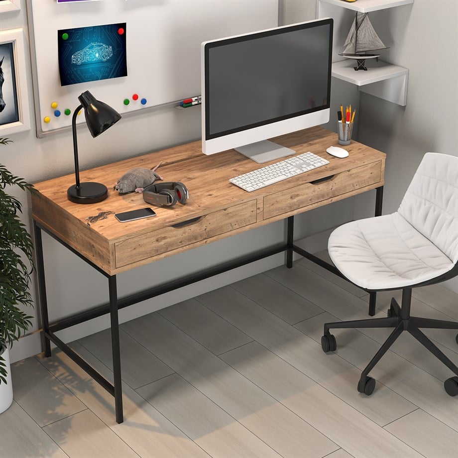 Dekorex CLM106-Ceviz Metal Ayaklı Çalışma Masası