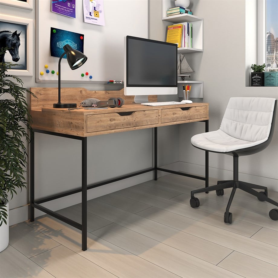 Dekorex CLM106-Ceviz Metal Ayaklı Çalışma Masası