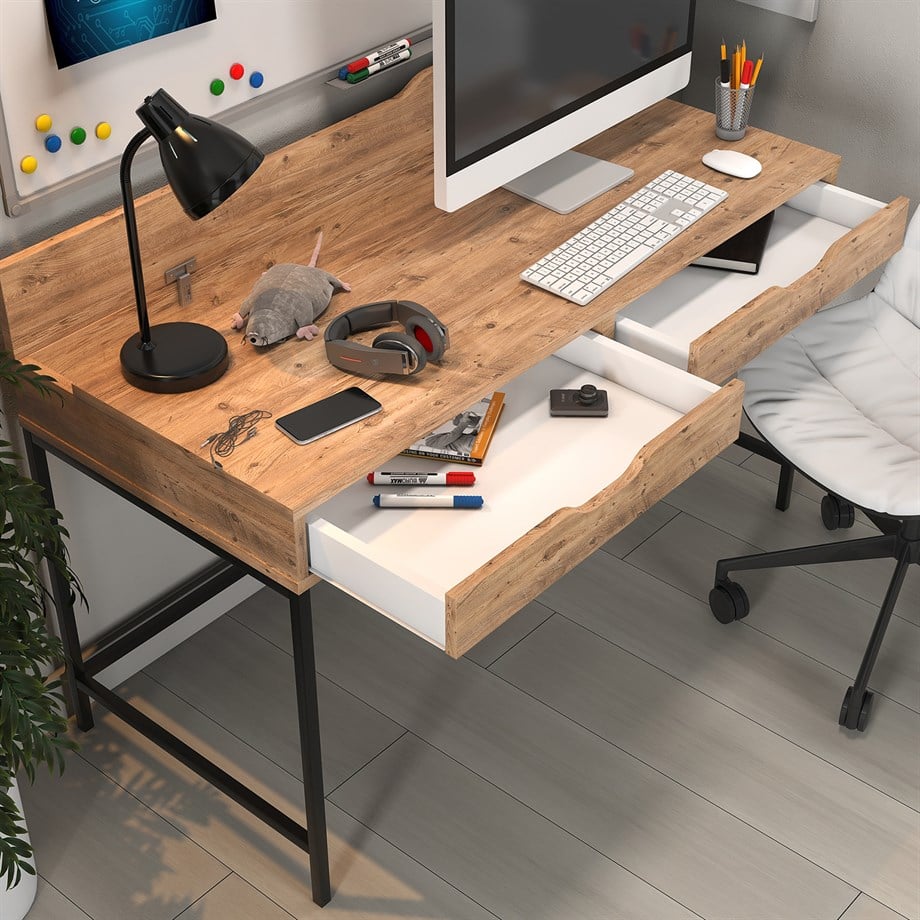Dekorex CLM106-Ceviz Metal Ayaklı Çalışma Masası