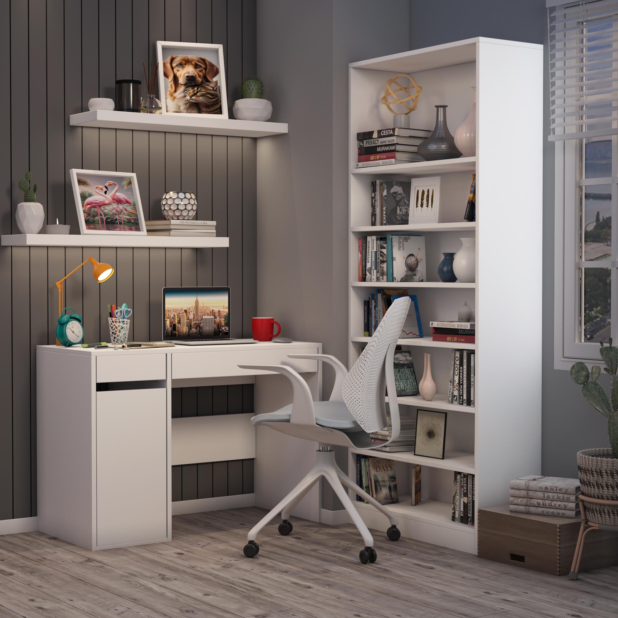 Dekorex CLM107-Beyaz Kapaklı Çekmeceli Çalışma Masası