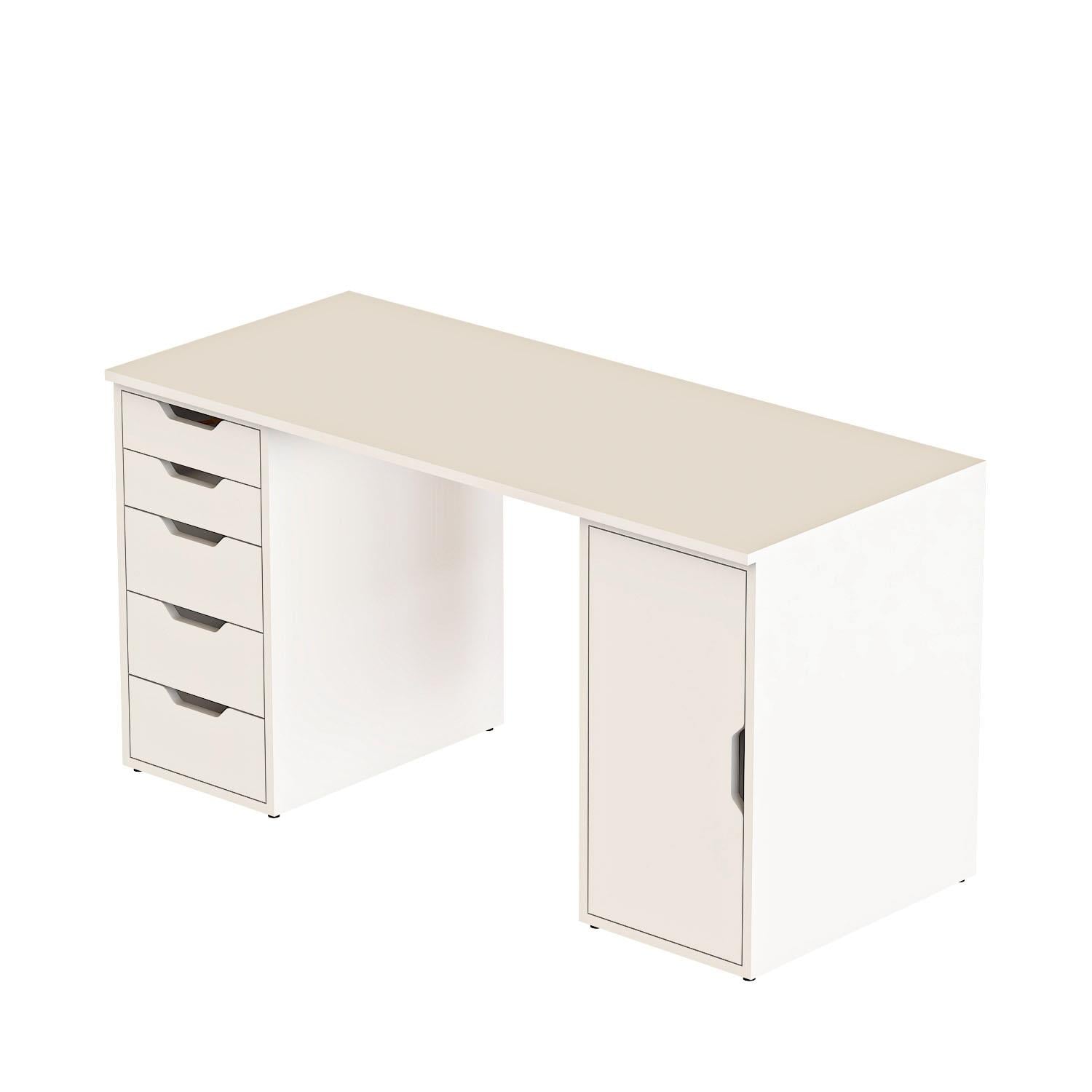 Dekorex CLM112-Beyaz 5 Çekmeceli ve Kapaklı Çalışma Masası