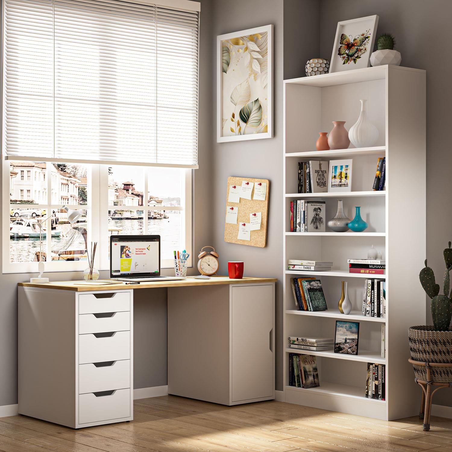 Dekorex CLM112-Meşe 5 Çekmeceli ve Kapaklı Çalışma Masası