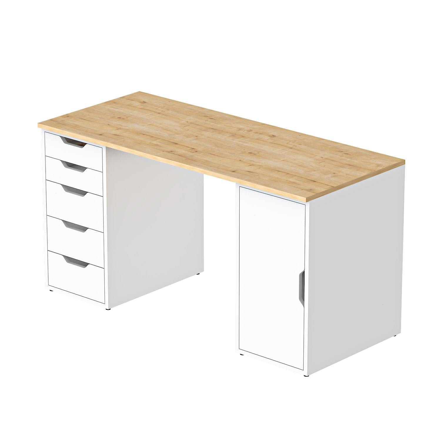 Dekorex CLM112-Meşe 5 Çekmeceli ve Kapaklı Çalışma Masası