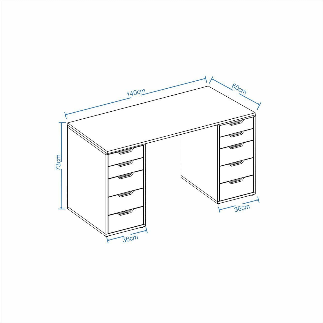Dekorex CLM113-Beyaz 10 Çekmeceli Çalışma Masası