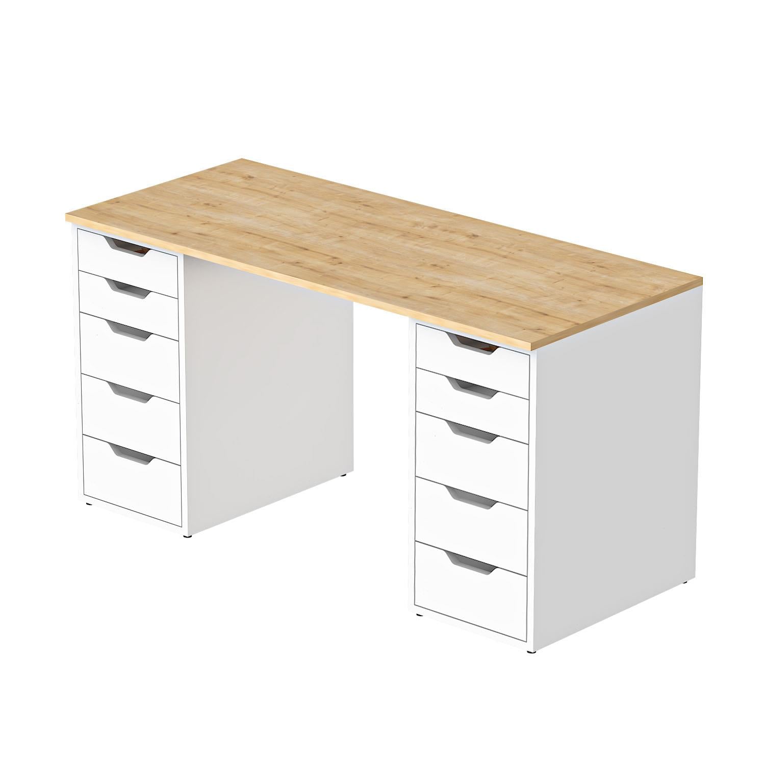 Dekorex CLM113-Meşe 10 Çekmeceli Çalışma Masası