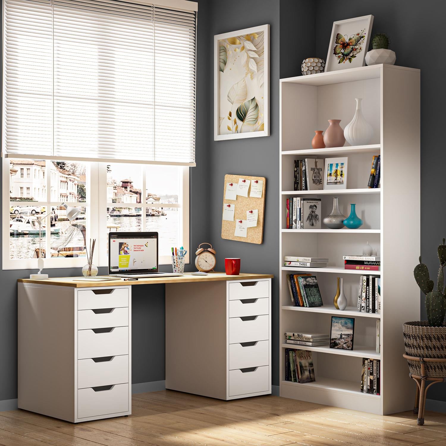 Dekorex CLM113-Meşe 10 Çekmeceli Çalışma Masası