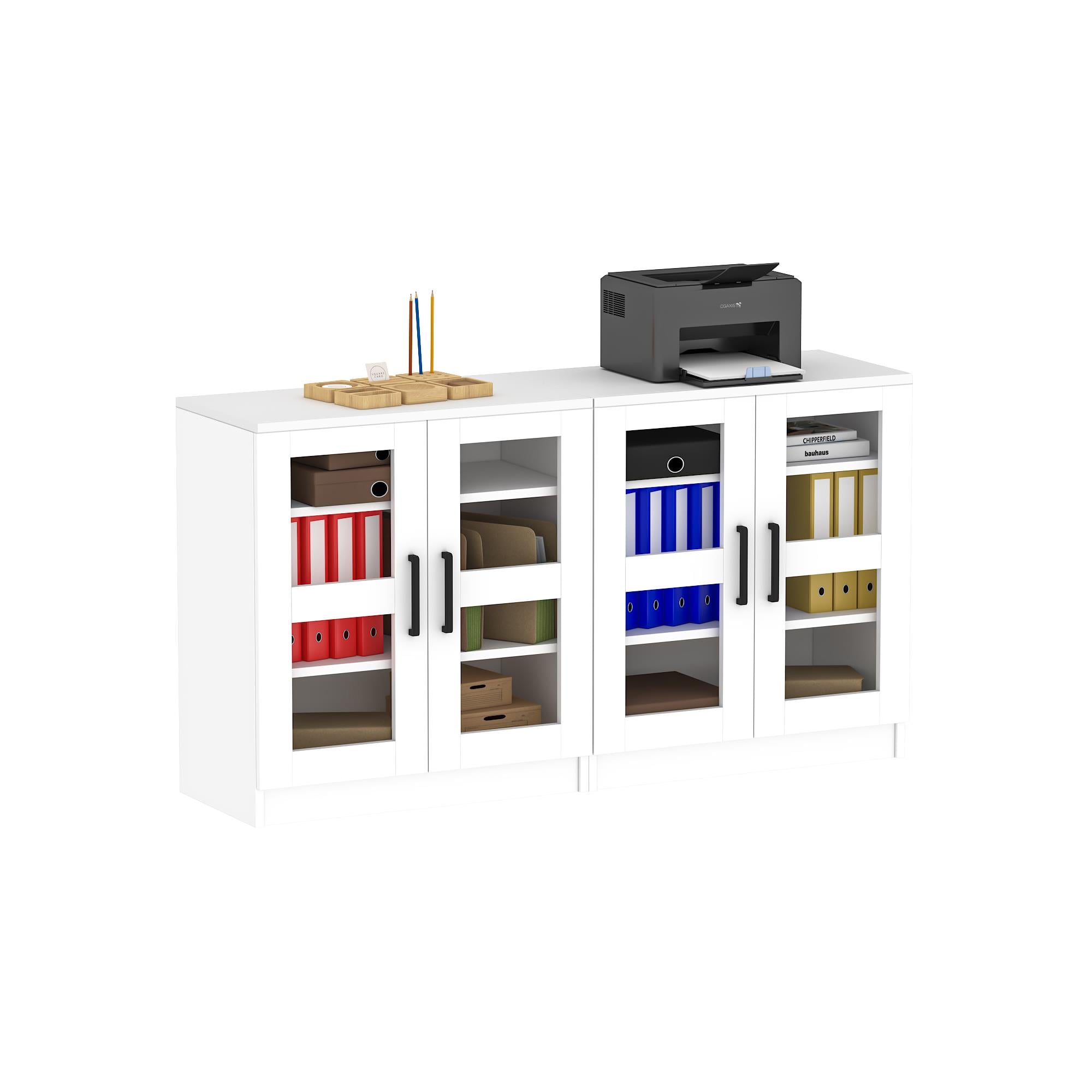 Dekorex DSD204-C-Beyaz 4 Kapaklı Camlı Dosya Dolabı