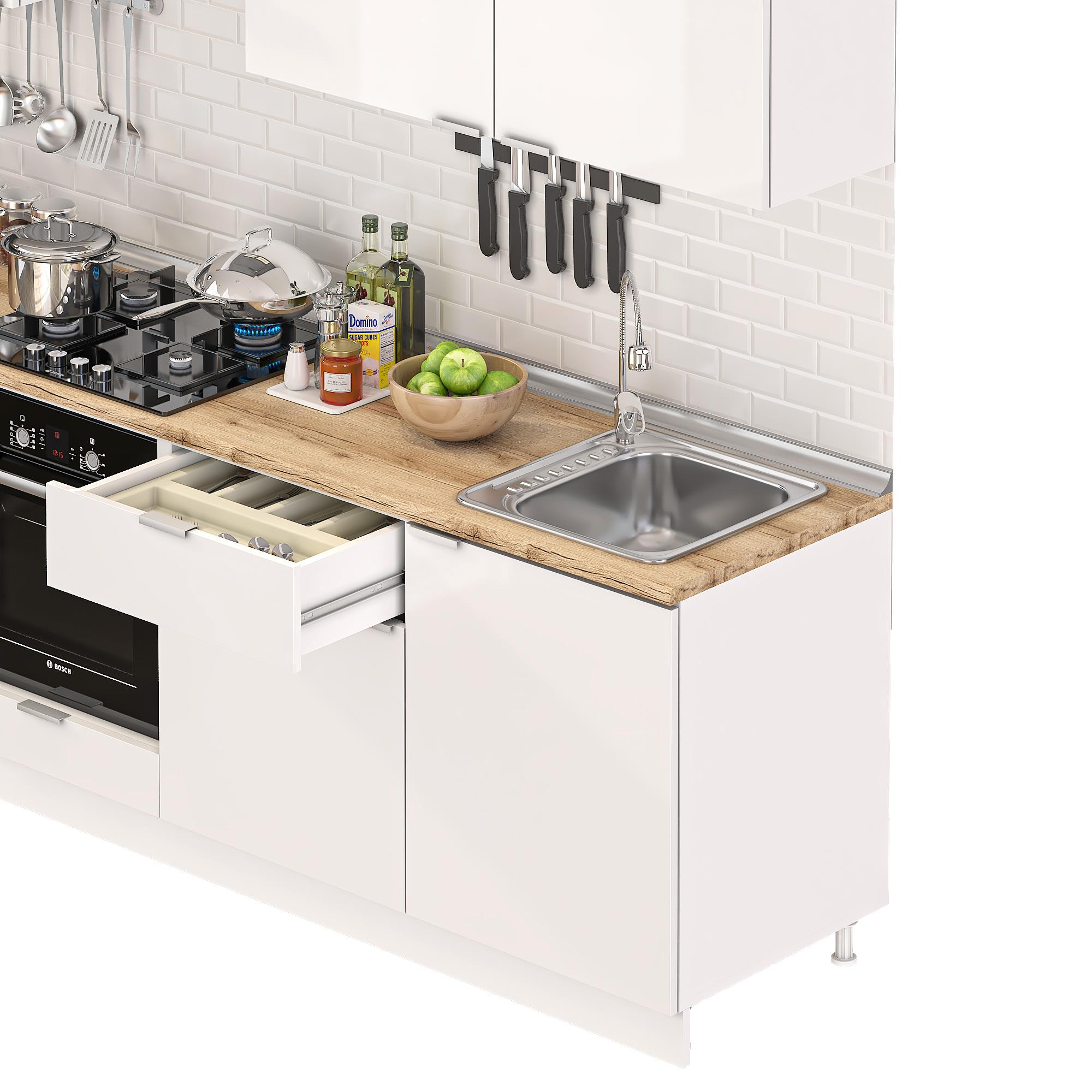 Dekorex Elsa Serisi 240 Cm Aspiratör Fırın Ve Çekmece Modüllü Meşe Tezgahlı Hazır Mutfak Ls-240asp-c-mt