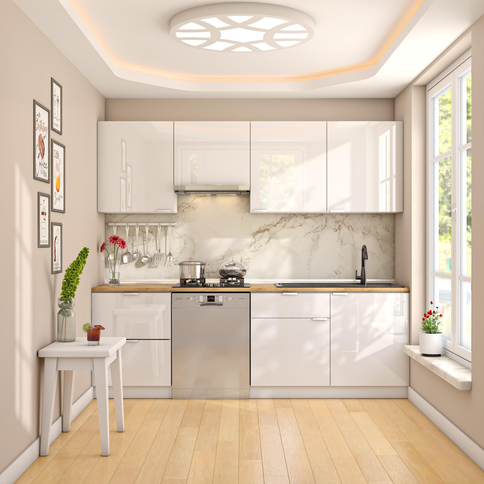 Dekorex Elsa Serisi 240 Cm Beyaz Aspiratör Ve Çekmece Modüllü Meşe Tezgahlı Hazır Mutfak Ls-240asp-bc-mt