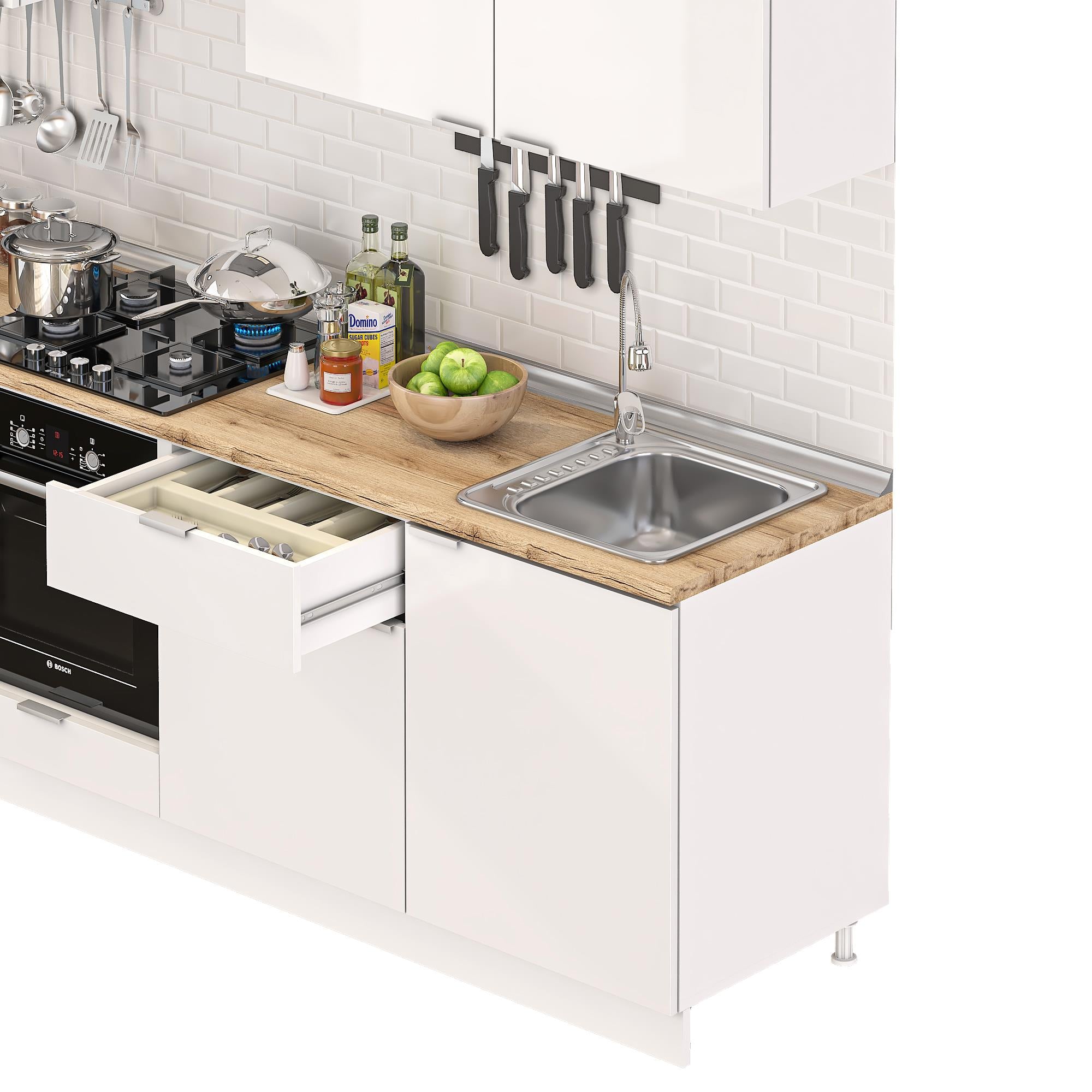Dekorex Elsa Serisi 240 Cm Fırın Ve Çekmece Modüllü Meşe Tezgahlı Hazır Mutfak Ls-240dav-c-mt
