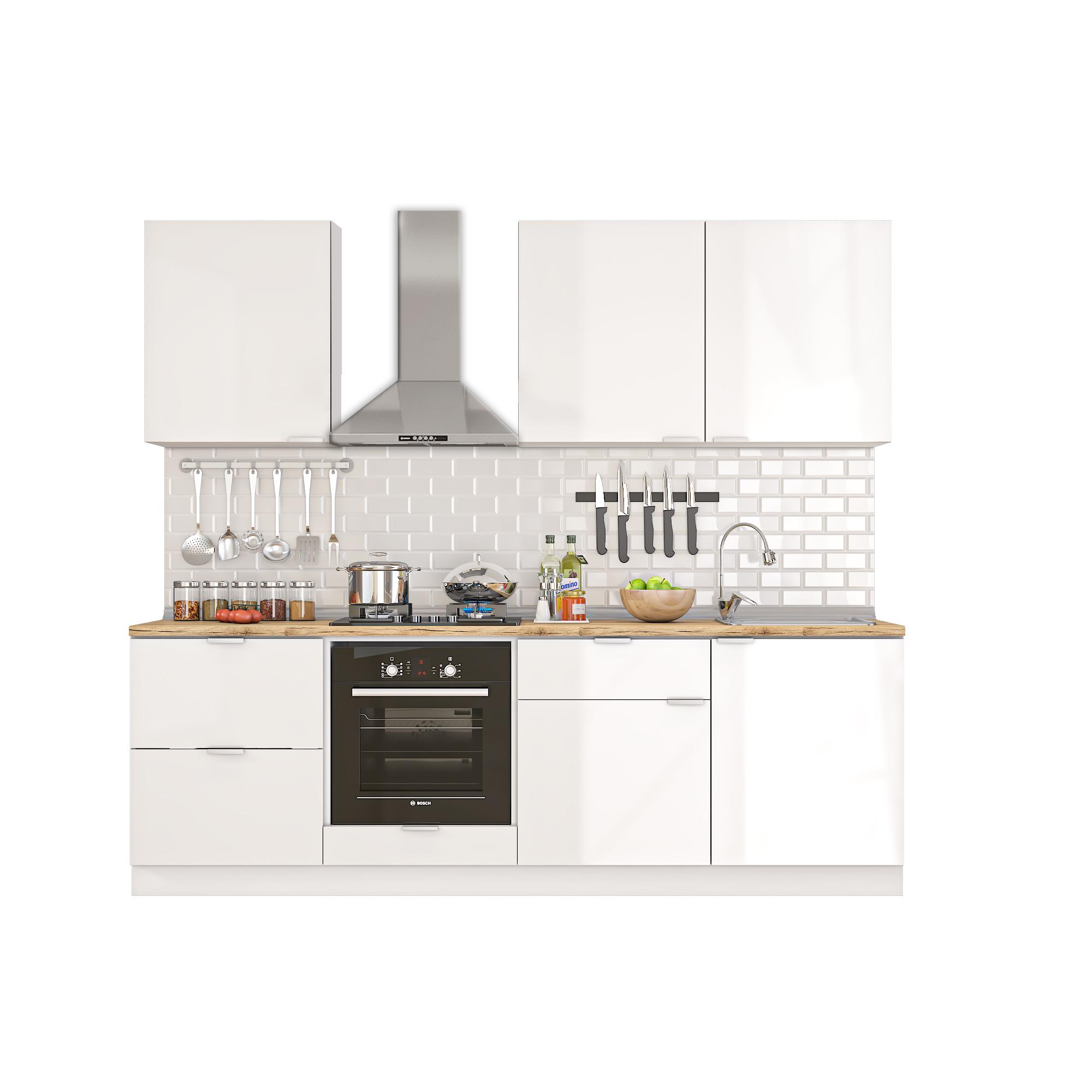 Dekorex Elsa Serisi 240 Cm Fırın Ve Çekmece Modüllü Meşe Tezgahlı Hazır Mutfak Ls-240dav-c-mt
