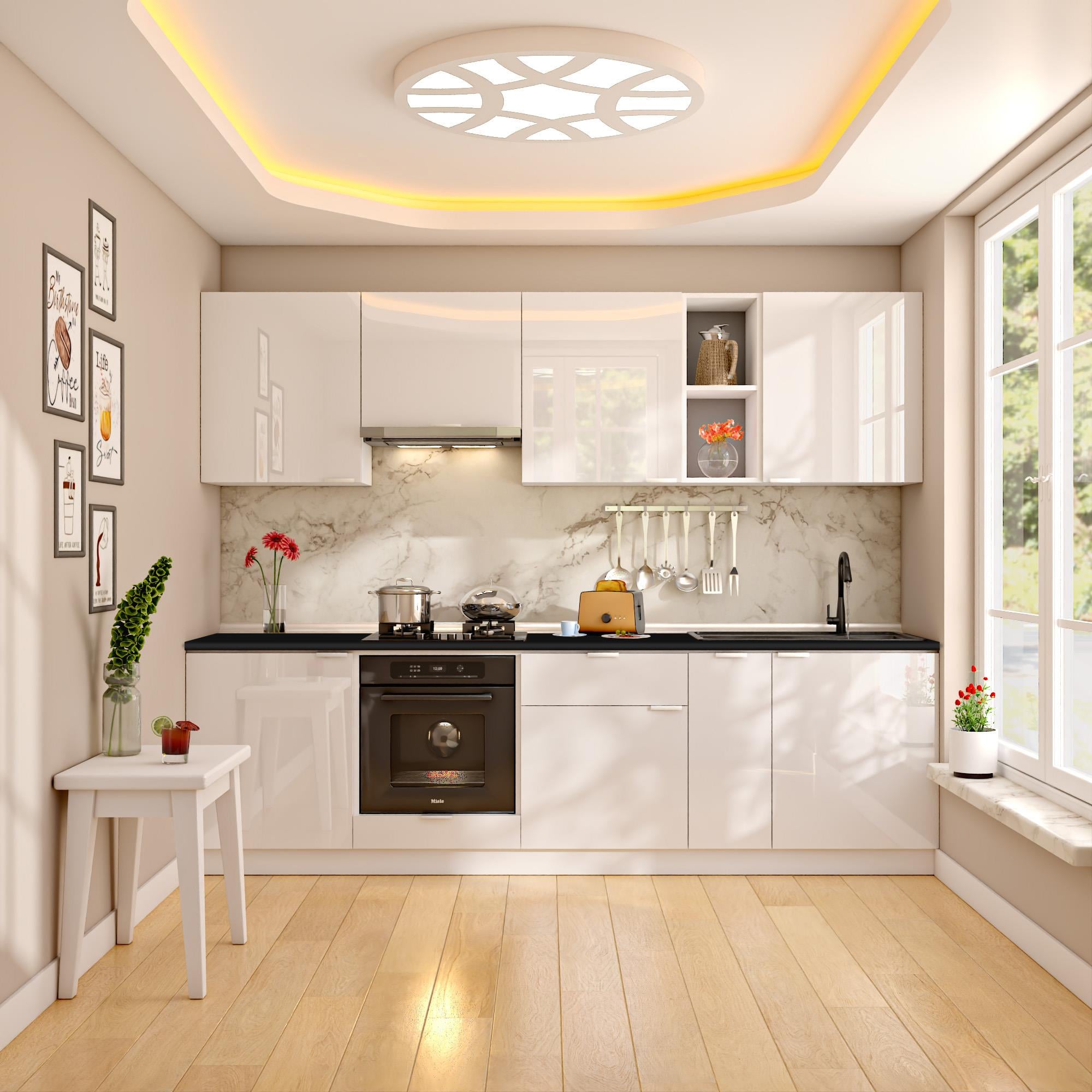 Dekorex Elsa Serisi 270 Cm Beyaz Aspiratör Ve Fırın Modüllü Siyah Tezgahlı Hazır Mutfak Ls-270asp-st