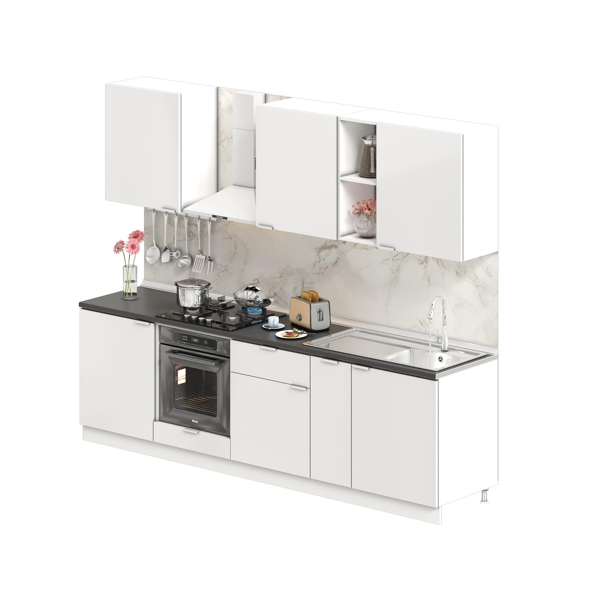 Dekorex Elsa Serisi 270 Cm Beyaz Fırın Modüllü Siyah Tezgahlı Hazır Mutfak Ls-270dav-st
