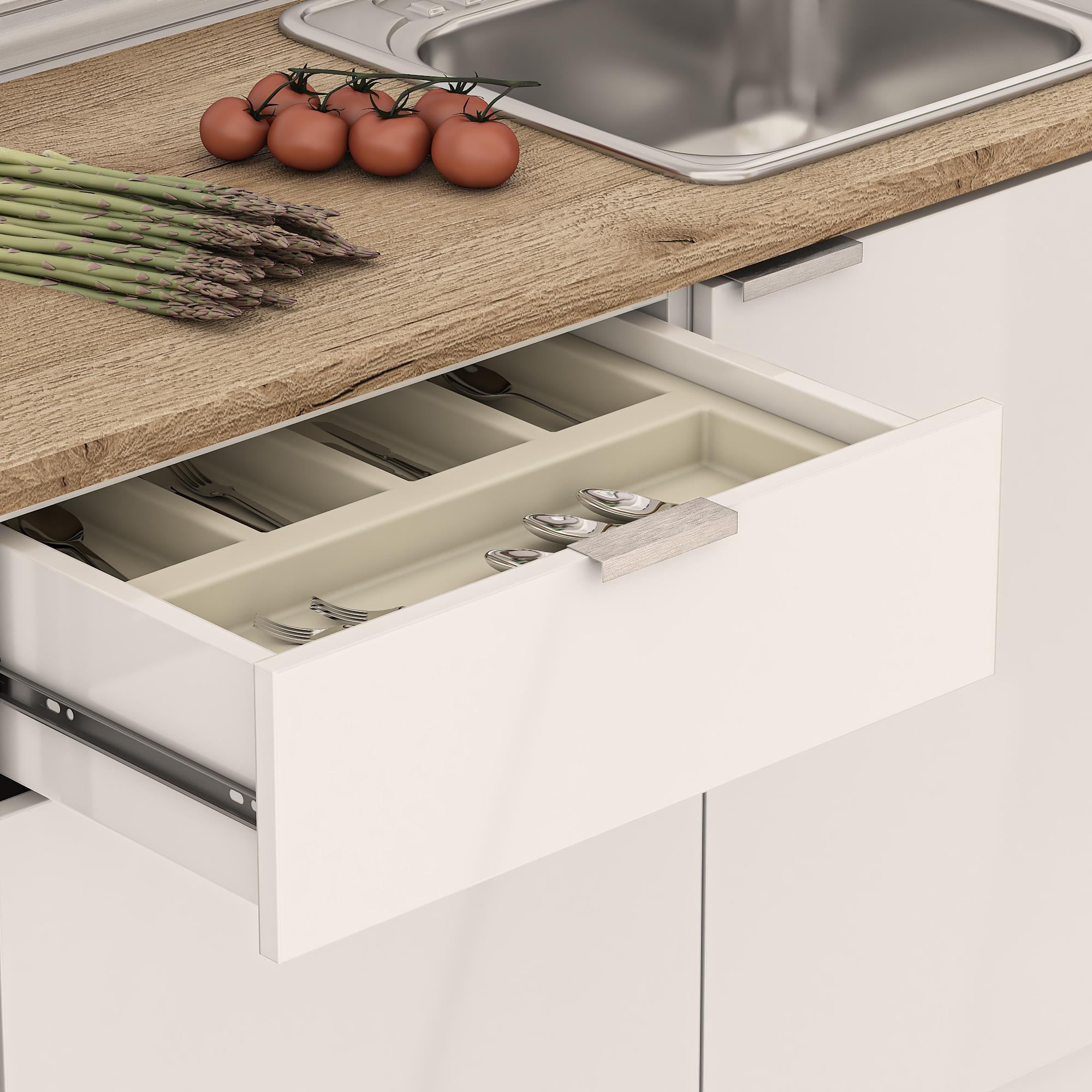 Dekorex Elsa Serisi 300 Cm Aspiratör Ve Çekmece Modüllü Meşe Tezgahlı Hazır Mutfak Ls-300asp-bc-mt