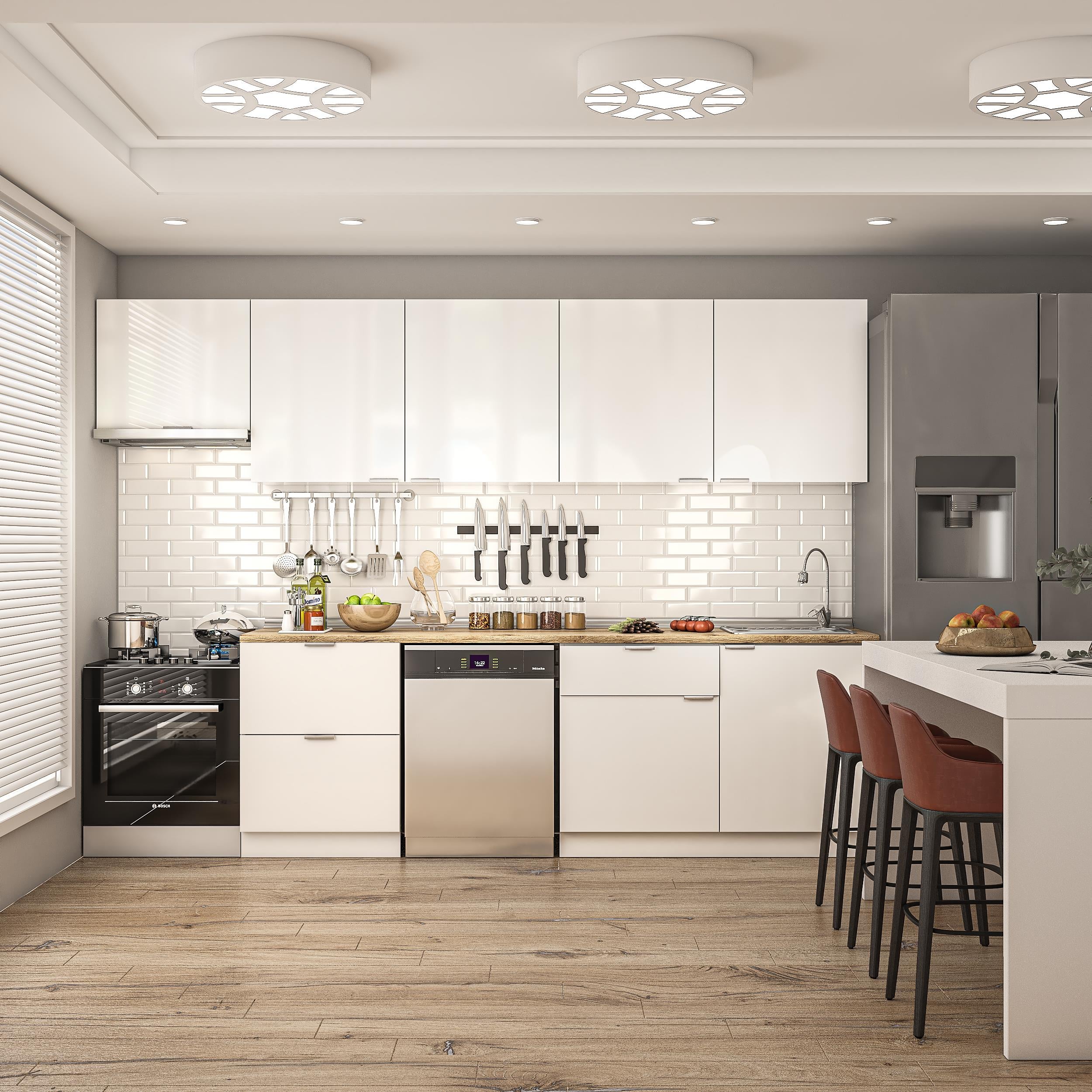 Dekorex Elsa Serisi 300 Cm Aspiratör Ve Çekmece Modüllü Meşe Tezgahlı Hazır Mutfak Ls-300asp-bc-mt