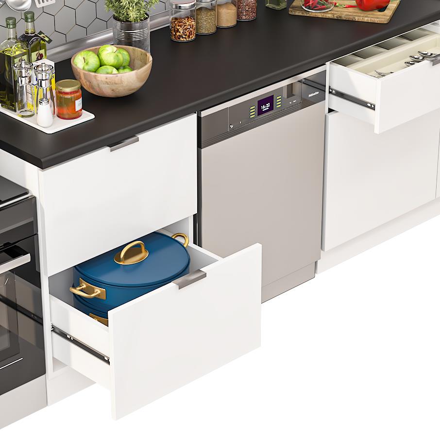 Dekorex Elsa Serisi 300 Cm Aspiratör Ve Çekmece Modüllü Siyah Tezgahlı Hazır Mutfak Ls-300asp-bc-st