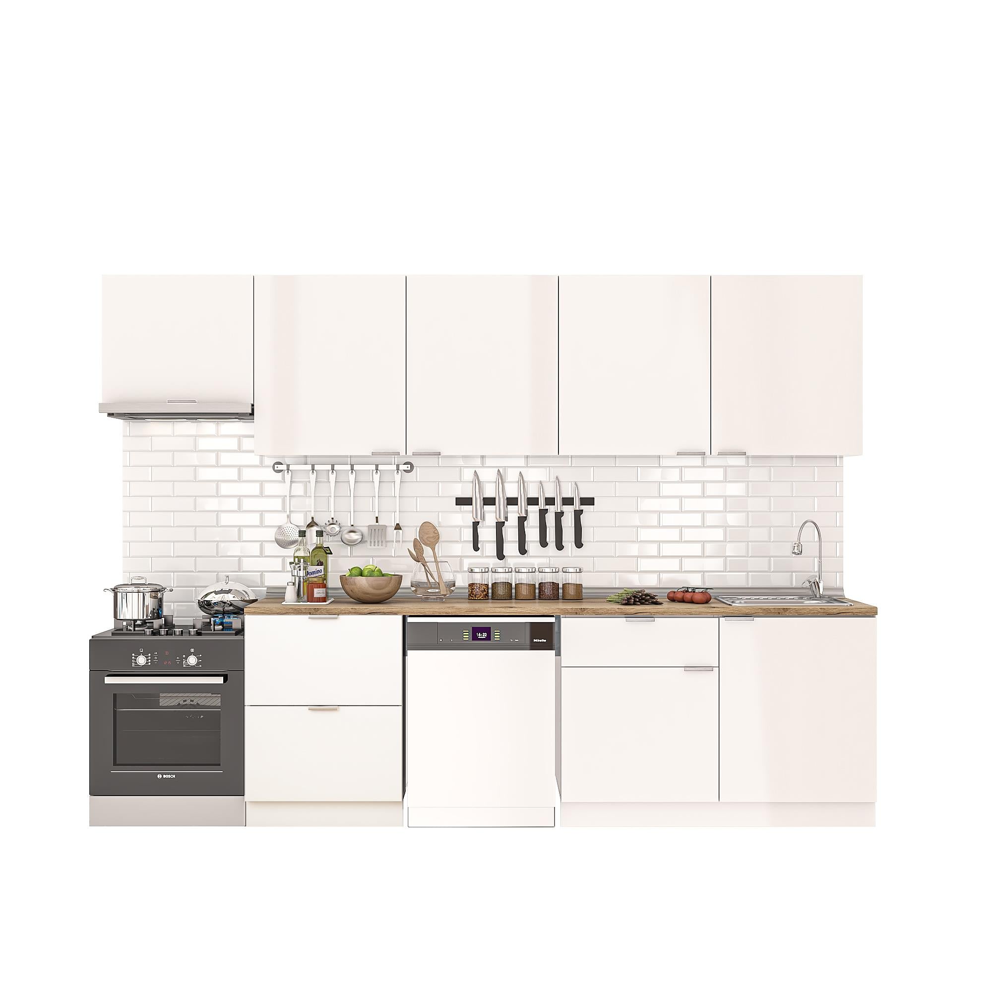 Dekorex Elsa Serisi 300 Cm Aspiratör Ve Çekmece Modüllü Meşe Tezgahlı Hazır Mutfak Ls-300asp-bc-mt