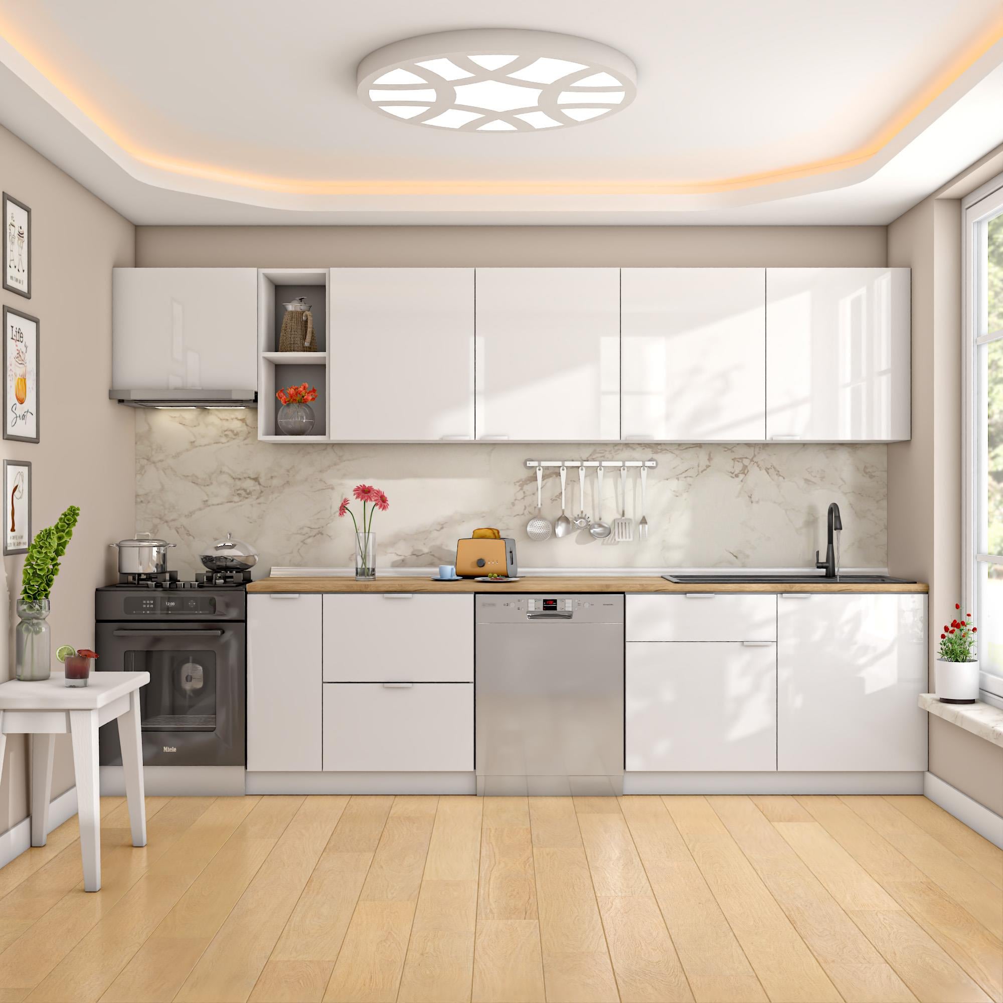 Dekorex Elsa Serisi 330 Cm Aspiratör Ve Çekmece Modüllü Meşe Tezgahlı Hazır Mutfak Ls-330asp-bc-mt
