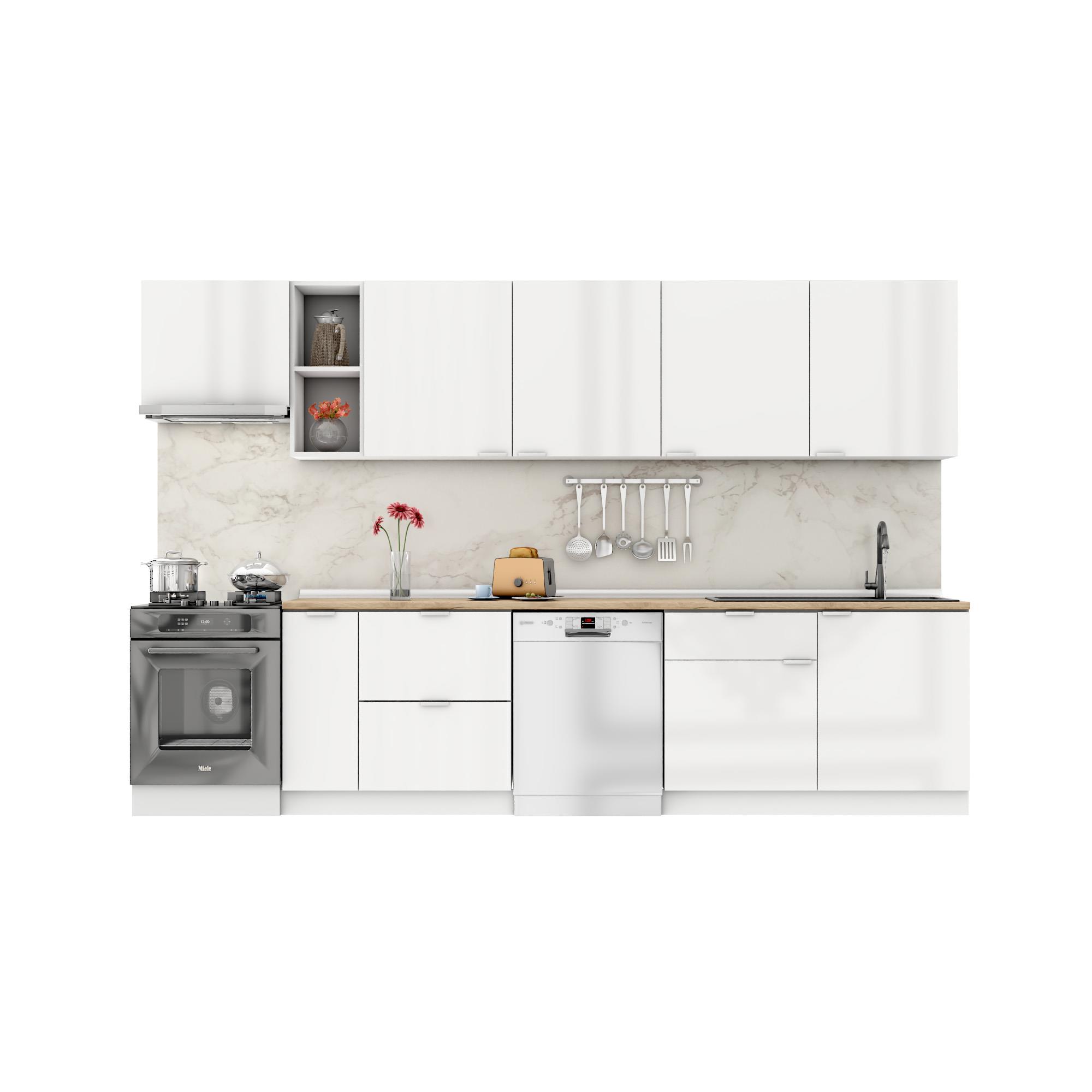 Dekorex Elsa Serisi 330 Cm Aspiratör Ve Çekmece Modüllü Meşe Tezgahlı Hazır Mutfak Ls-330asp-bc-mt