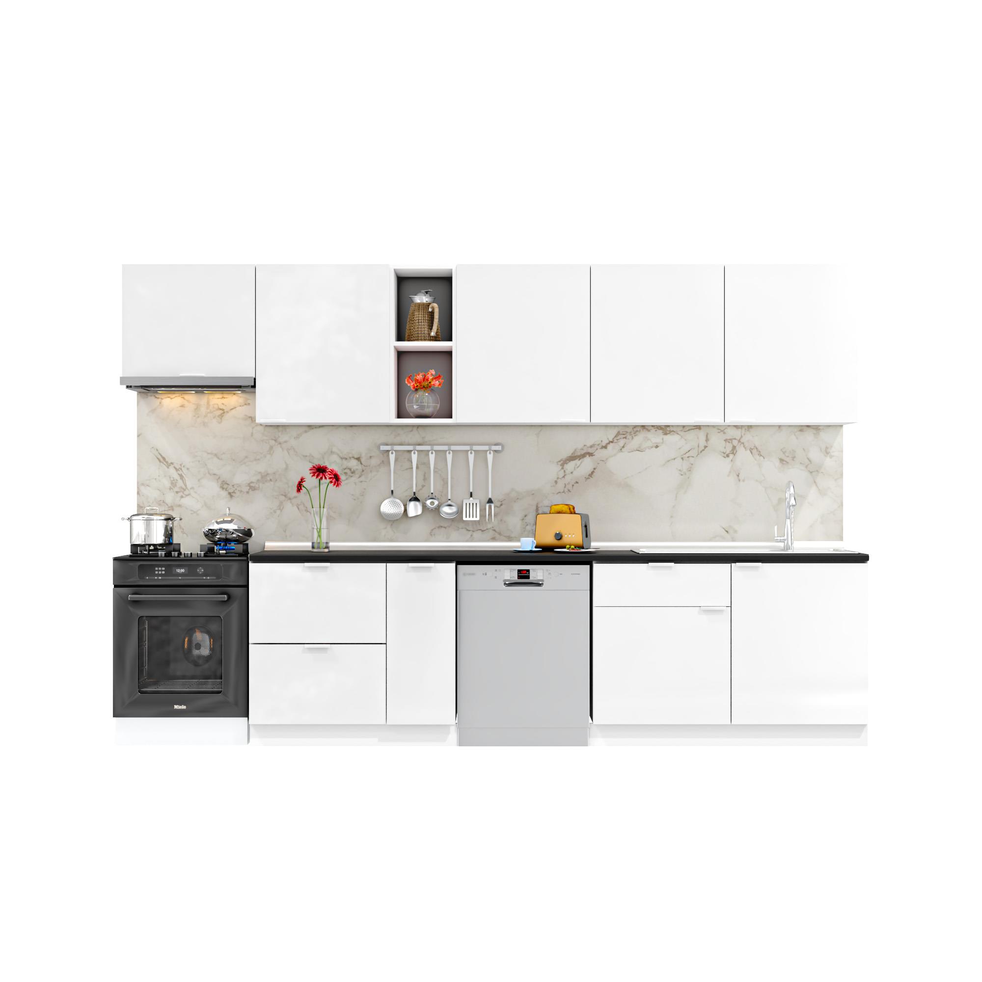 Dekorex Elsa Serisi 330 Cm Aspiratör Ve Çekmece Modüllü Siyah Tezgahlı Hazır Mutfak Ls-330asp-bc-st