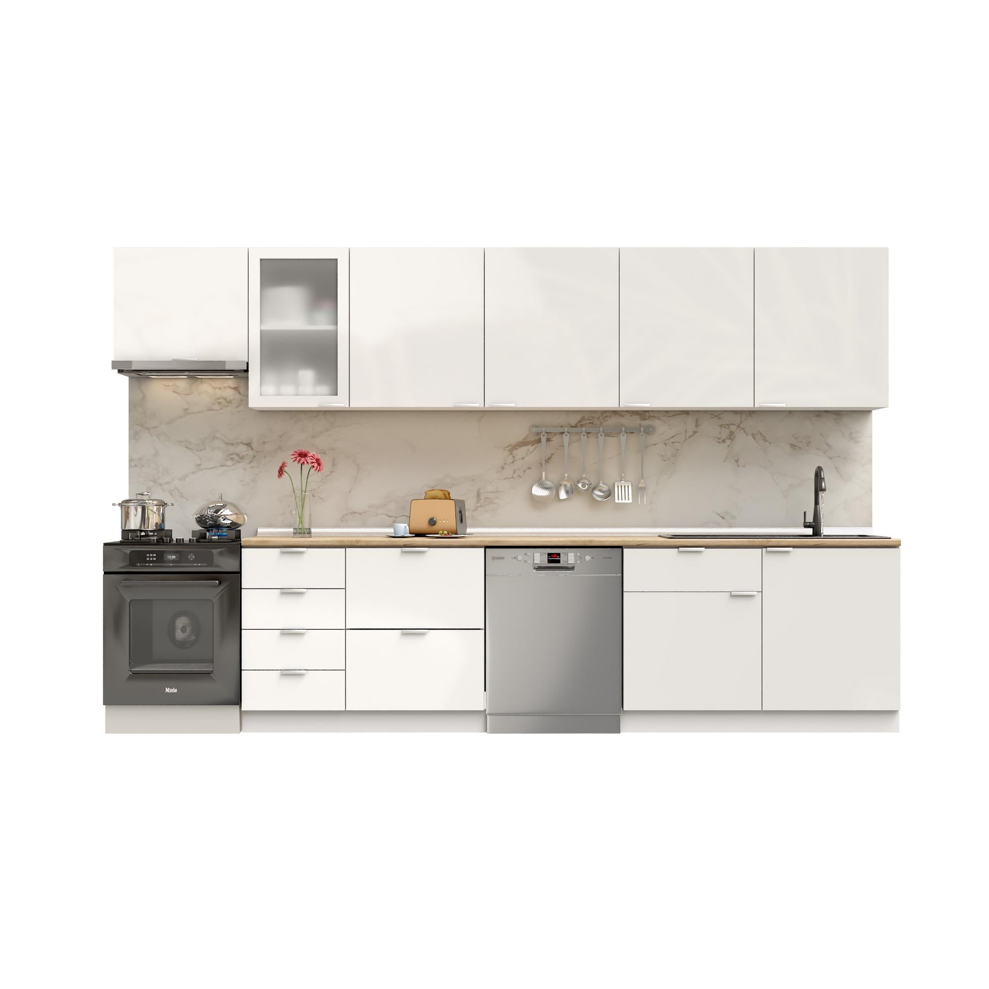 Dekorex Elsa Serisi 345 Cm Aspiratör Ve Çekmece Modüllü Meşe Tezgahlı Hazır Mutfak Ls-345asp-bc-mt