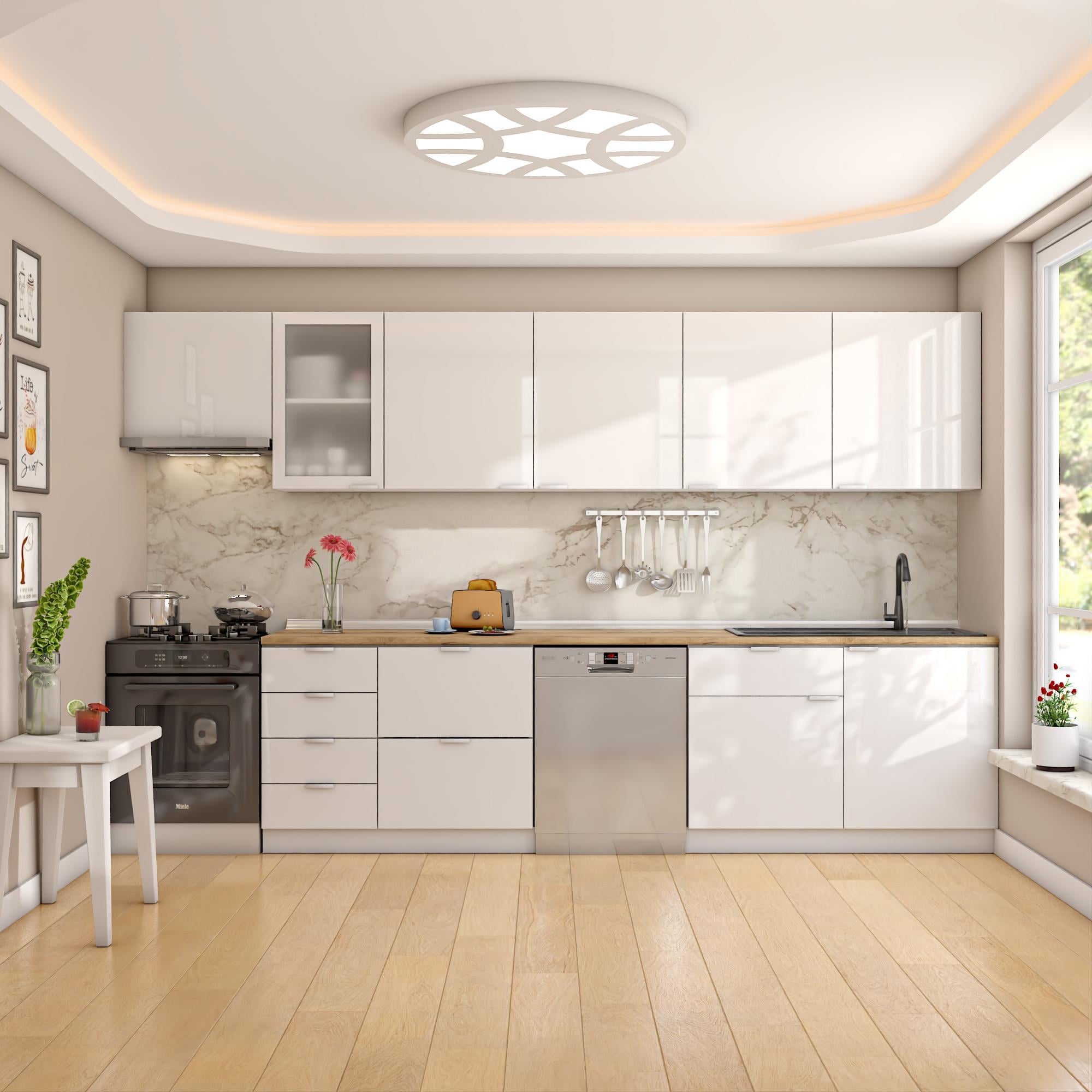 Dekorex Elsa Serisi 345 Cm Aspiratör Ve Çekmece Modüllü Meşe Tezgahlı Hazır Mutfak Ls-345asp-bc-mt