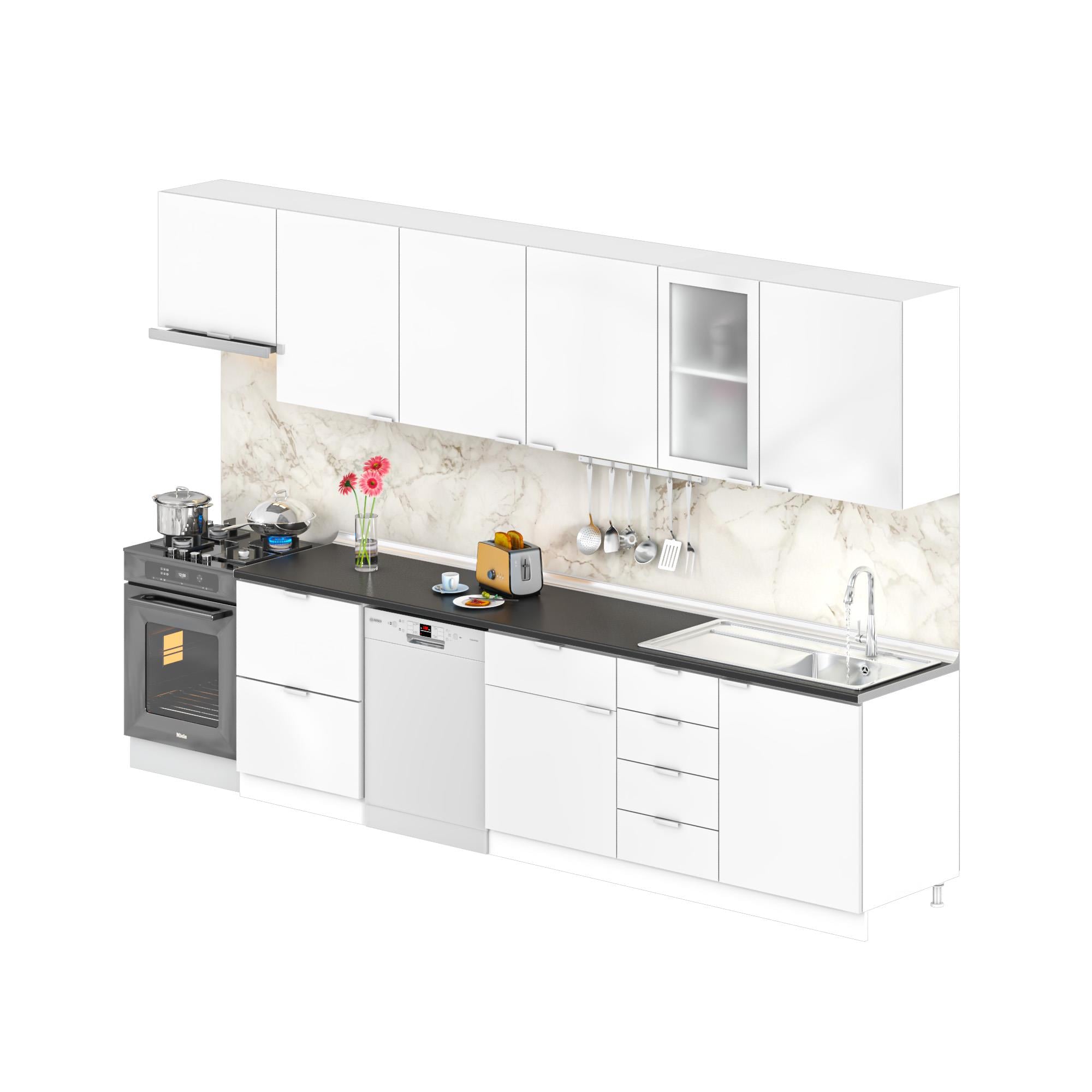 Dekorex Elsa Serisi 345 Cm Aspiratör Ve Çekmece Modüllü Siyah Tezgahlı Hazır Mutfak Ls-345asp-bc-st