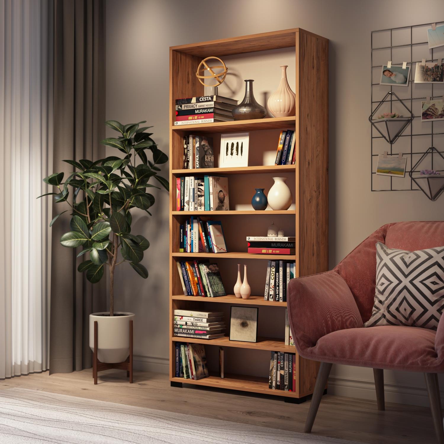 Dekorex KTP211-Ceviz 6 Raflı Kitaplık