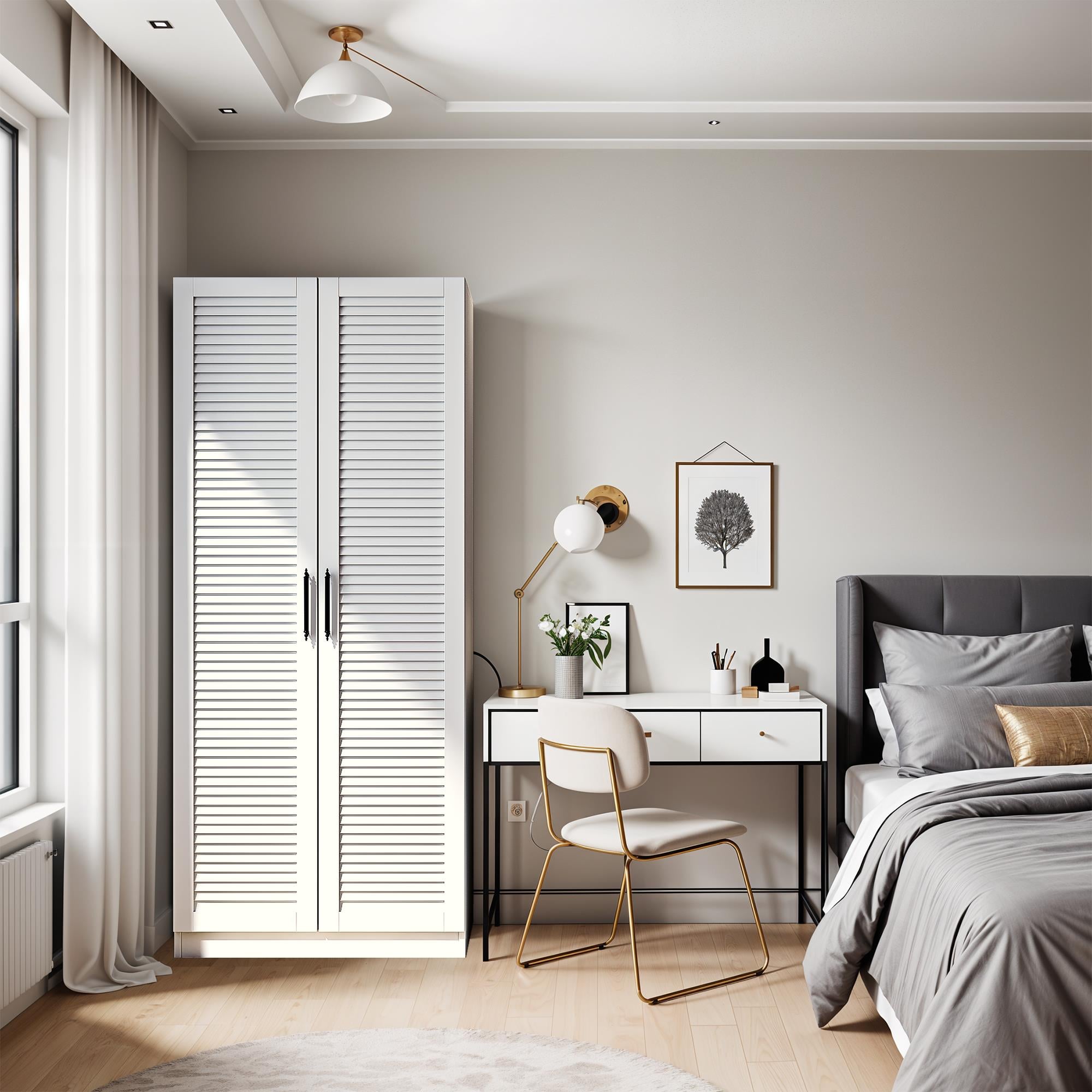 Dekorex MNT220-Beyaz 2 Kapaklı Panjur Gardırop