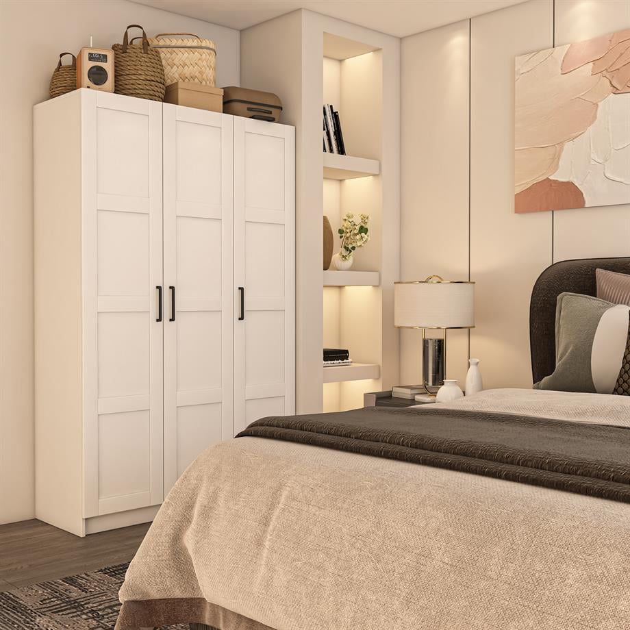 Dekorex MNT311-Beyaz 3 Kapaklı Gardırop