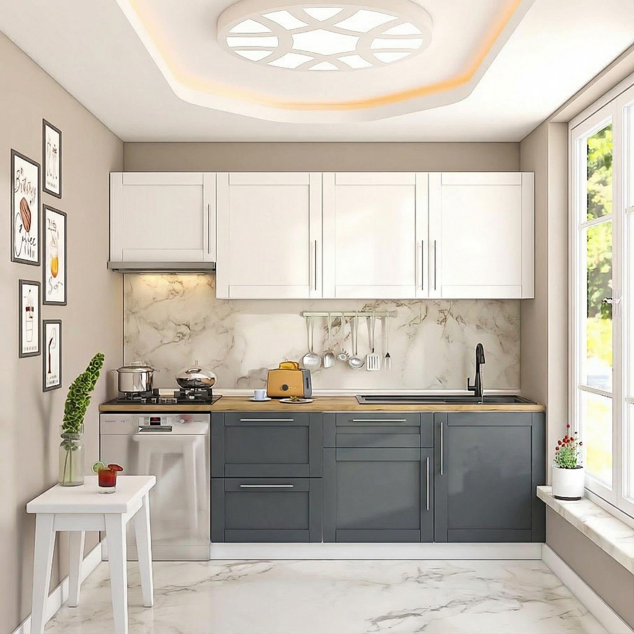 Dekorex Pia Beyaz Antrasit 240 Cm Aspiratör Ve Çekmece Modüllü Meşe Tezgahlı Hazır Mutfak PBA-240asp-bc-mt