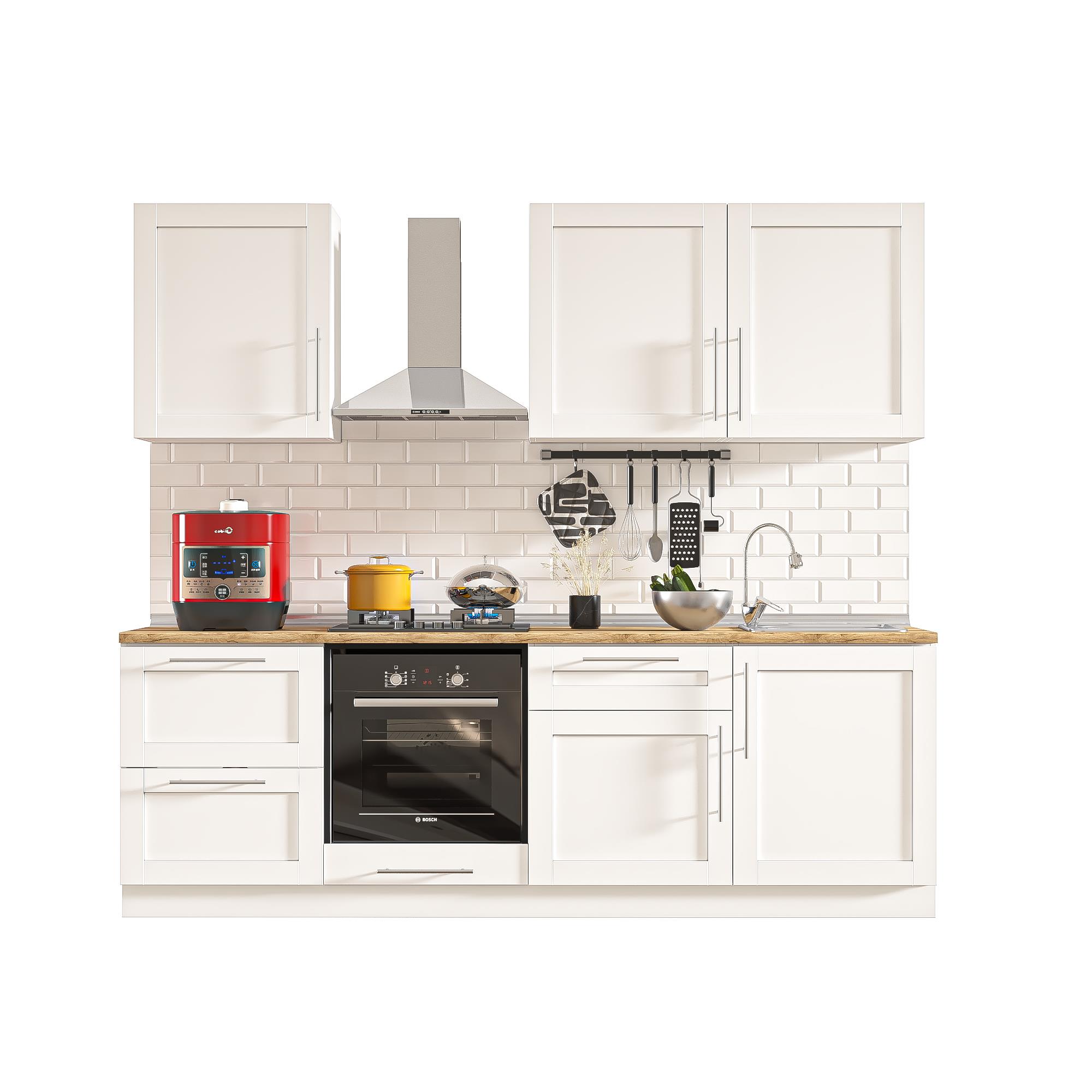 Dekorex Pia Beyaz Serisi 240 Cm Fırın Ve Çekmece Modüllü Meşe Tezgahlı Hazır Mutfak Pb-240dav-c-mt