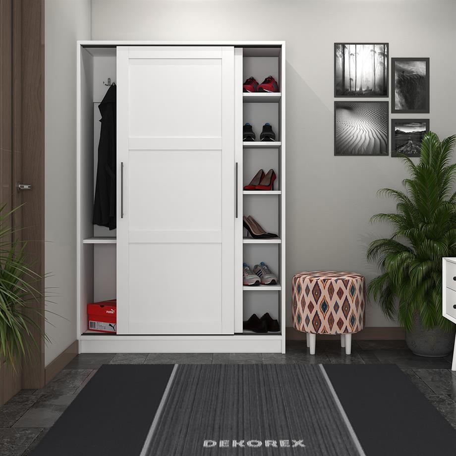 Dekorex PRT131-Beyaz 2 Kapaklı Sürgülü Portmanto