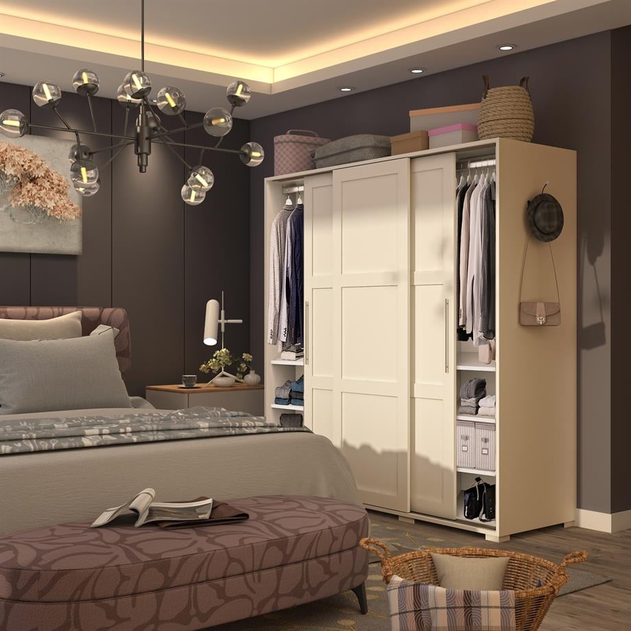 Dekorex SRG231-Beyaz 3 Kapaklı Sürgülü Gardırop