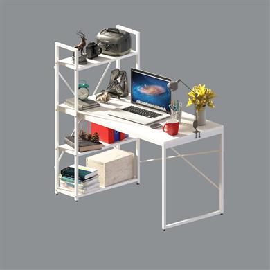 Dekorex CLM108-Beyaz Metal Kitaplıklı Çalışma Masası
