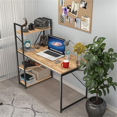 Dekorex CLM108-Ceviz Metal Kitaplıklı Çalışma Masası