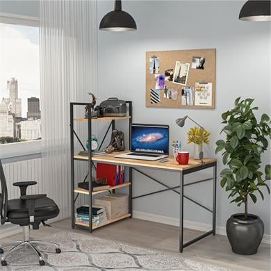 Dekorex CLM108-Ceviz Metal Kitaplıklı Çalışma Masası