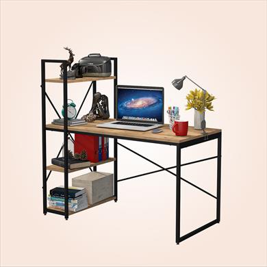 Dekorex CLM108-Ceviz Metal Kitaplıklı Çalışma Masası
