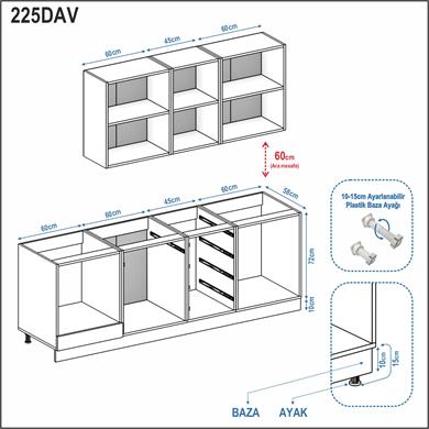 Dekorex Alba Serisi 225 Cm. Fırın Modüllü Hazır Mutfak Al-225dav