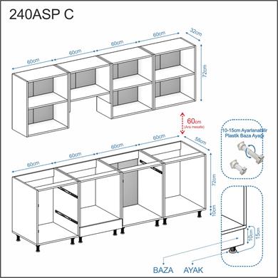 Dekorex Alba Serisi 240 Cm Aspiratör Fırın Ve Çekmece Modüllü Hazır Mutfak Al-240asp-c
