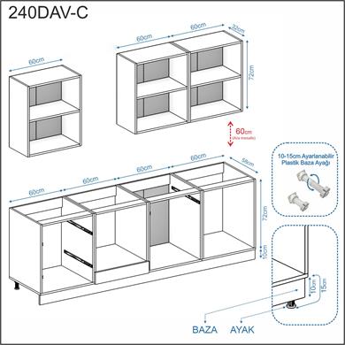 Dekorex Alba Serisi 240 Cm Fırın Ve Çekmece Modüllü Hazır Mutfak Al-240dav-c