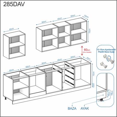 Dekorex Alba Serisi 285 Cm. Fırın Modüllü Hazır Mutfak Al-285dav